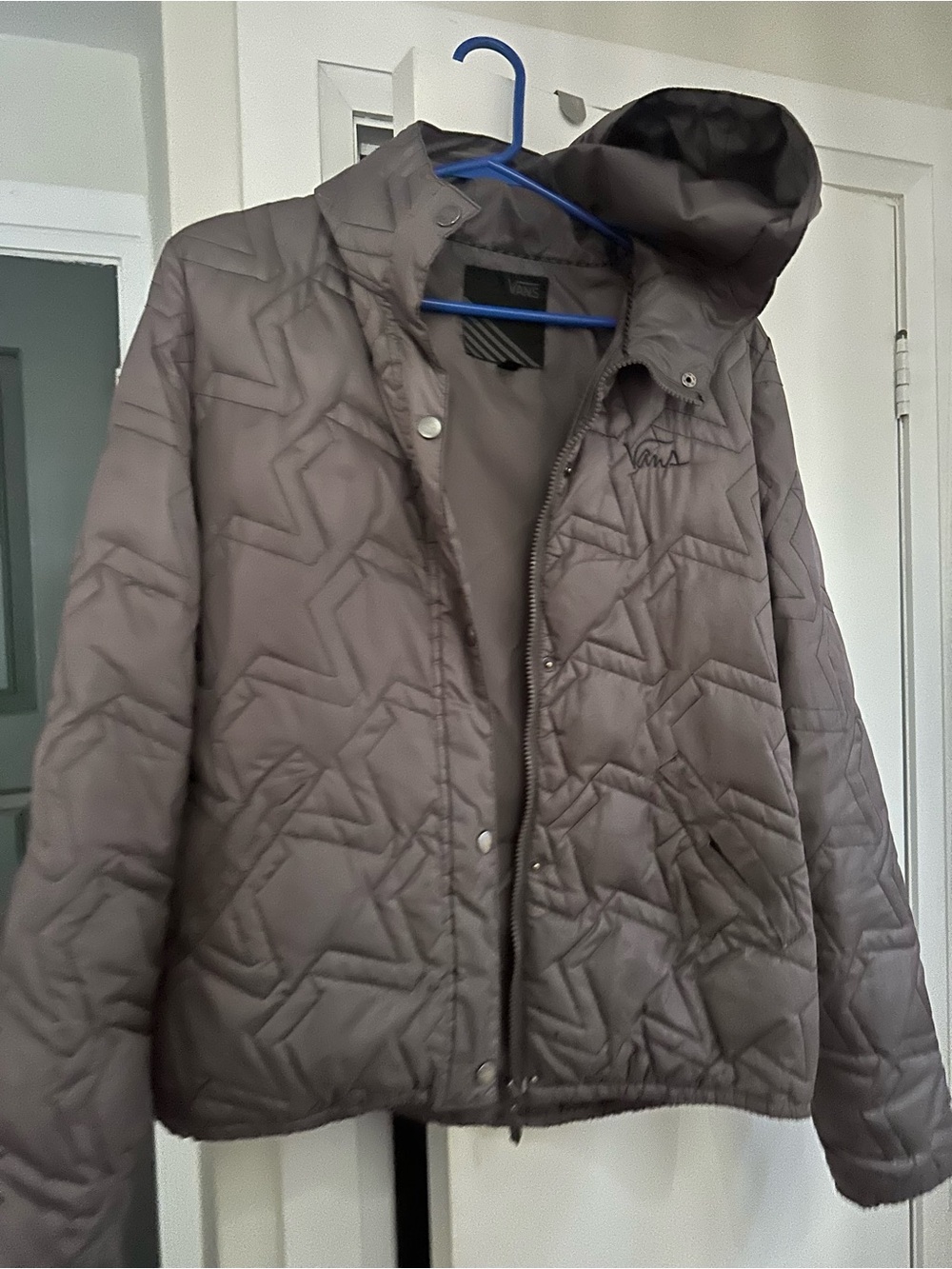 Vans Women's Quilted Hooded Puffer Jacket in Taupe Gray